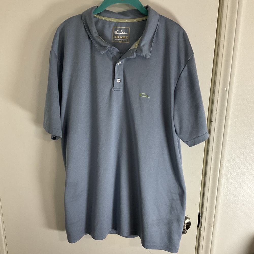 Drake Men's Performance Polo Shirt Blue Short Sleeve Polyester Size XL